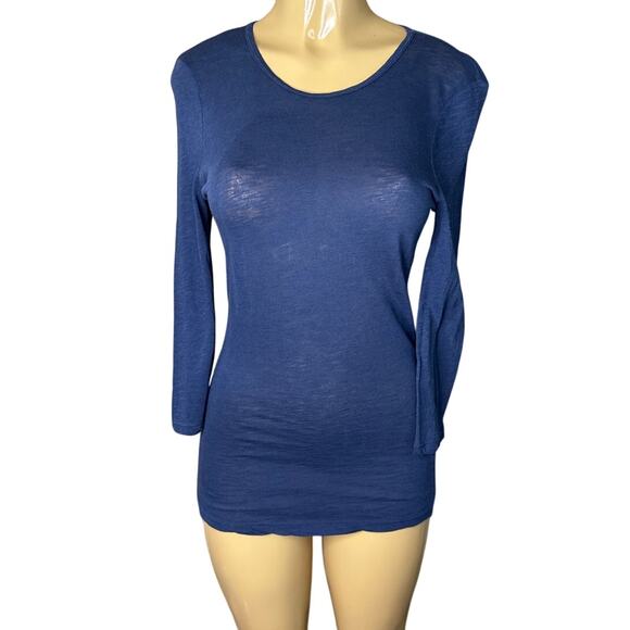XCVI Semi Sheer Tunic Top Blue Modal Cotton Crew Neck Crop Sleeve Size Medium - Picture 1 of 8